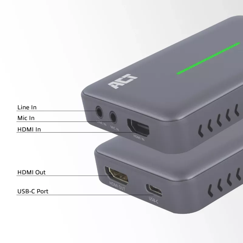 ACT USB-C -videokaappauskortti, HDMI 4K@60Hz läpivienti, 4K@30Hz tallennus