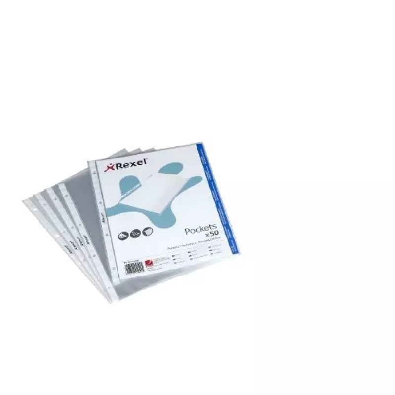 Rexel Crystal Clear A4 ylhäältä avoin tasku (50), 210 x 297 mm (A4), läpinäkyvä, polypropeeni (PP), pysty, 50 kpl