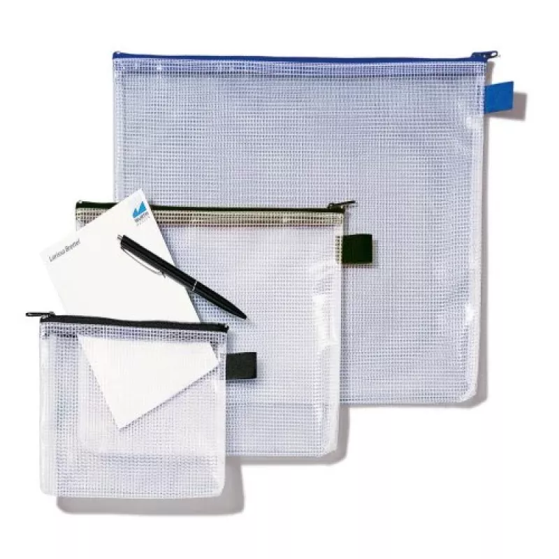 Rexel Mesh Bag 1300260 vetoketjutasku, A4, PVC, 360 x 275 x 35 mm, musta, läpinäkyvä