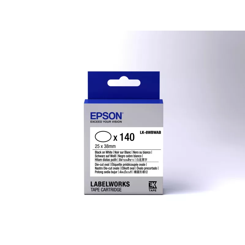 Epson tarrakasetti stanssattu soikea LK-8WBWAB musta/valkoinen 25x38mm (140 tarraa)