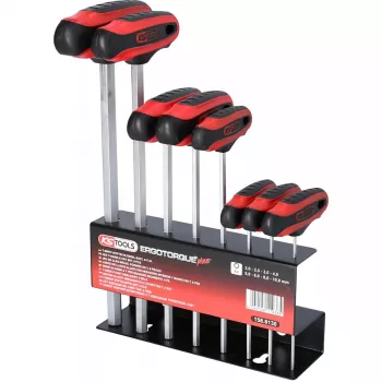 T-kahvainen kuusiokoloavainsarja KS Tools 158.8130 — 8 kpl, T-kahva lyhyellä varrella, kokonaispaino 1,08 kg