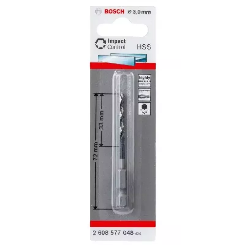 Bosch 2608577048 Metalliporanterä 3 mm, kokonaispituus 72 mm, DIN 338