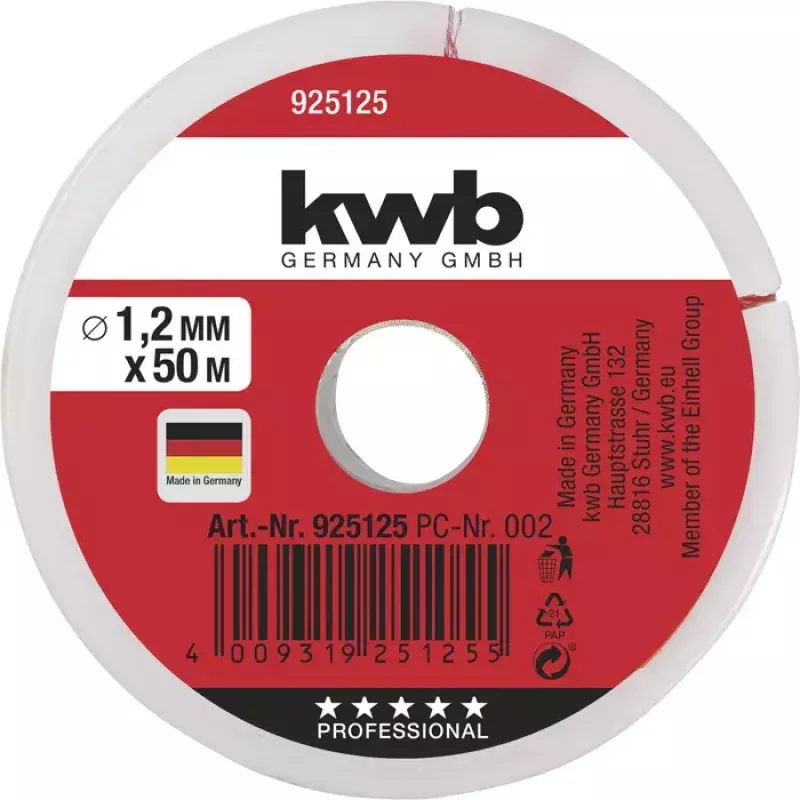 KWB 925125 köysi 50 m nailon punainen 1,2 mm