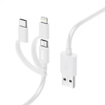 Hama 3-in-1-monilatauskaapeli, USB-A – Micro-USB, USB-C ja Lightning, 1,0 m, valkoinen