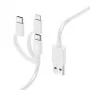Hama 3-in-1-monilatauskaapeli, USB-A – Micro-USB, USB-C ja Lightning, 1,0 m, valkoinen