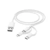 Hama 3-in-1-monilatauskaapeli, USB-A – Micro-USB, USB-C ja Lightning, 1,0 m, valkoinen