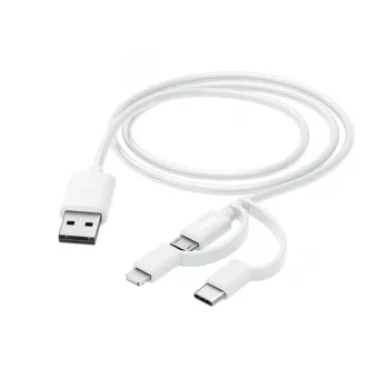 Hama 3-in-1-monilatauskaapeli, USB-A – Micro-USB, USB-C ja Lightning, 1,0 m, valkoinen