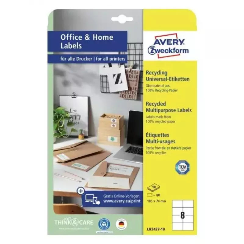 Itseliimautuva tulostustarra Avery LR3427-10 valkoinen A4 80 tarraa