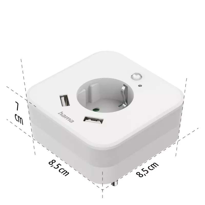Hama 00223498 LED-yövalo pistorasialla, 2 USB-lähtöä, liike- ja valotunnistin