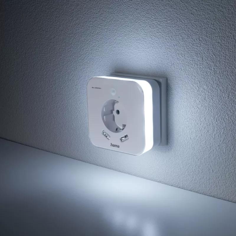 Hama 00223498 LED-yövalo pistorasialla, 2 USB-lähtöä, liike- ja valotunnistin