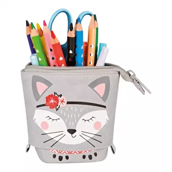 Pehmeä penaali Herlitz Kitty polyesteri harmaa pinkki valkoinen