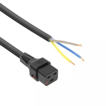 ACT virtakaapeli C19 IEC Lock – avoin pää musta 2 m, PC1174, 5 kpl:n pakkaus