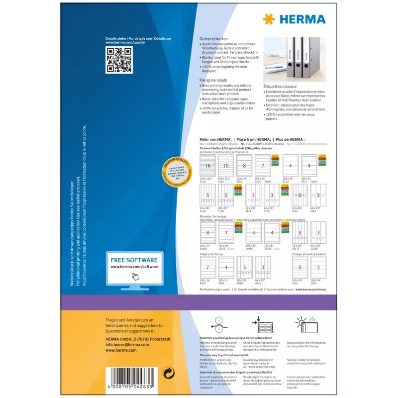 Itseliimautuva tulostintarra HERMA A4 192x38 mm 700 kpl