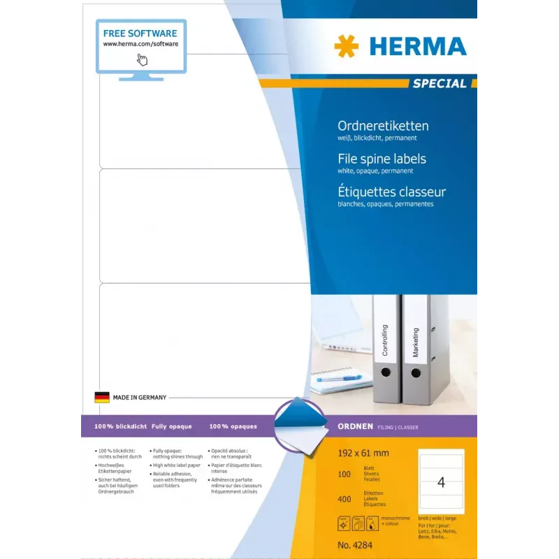 Itseliimautuva tulostintarra HERMA arkistotarrat A4 192x61 mm