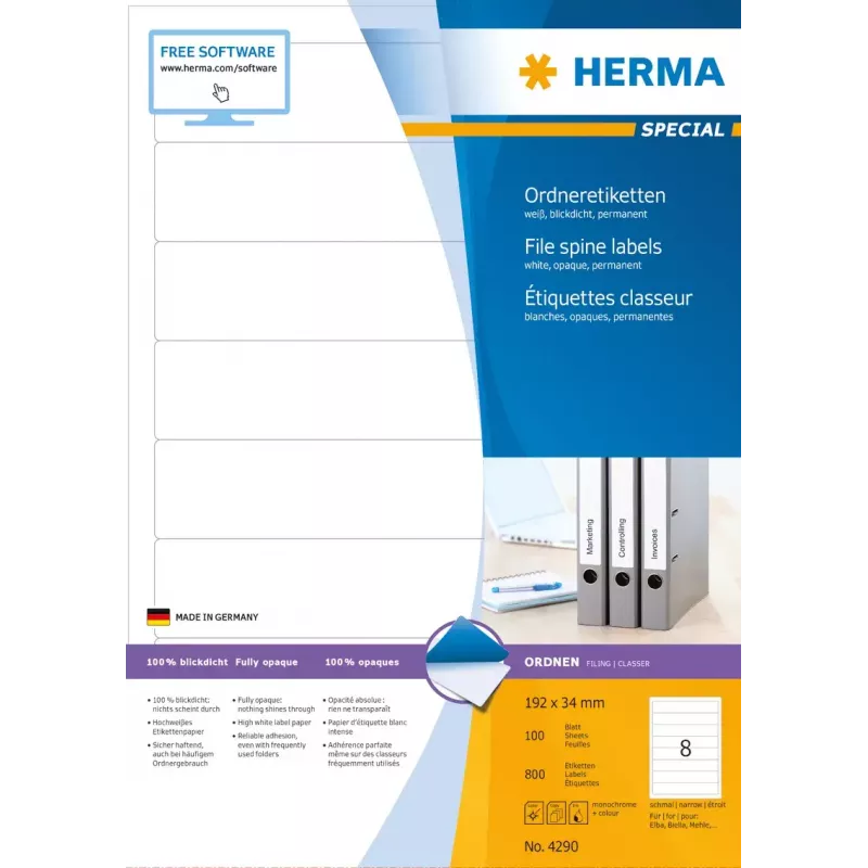 Itseliimautuva tulostintarra HERMA arkistotarrat A4 192x34 mm