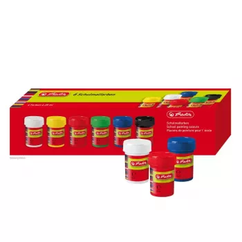 Vesiohenteinen maali Herlitz 8643025 musta sininen vihreä punainen valkoinen keltainen 25 ml lasi 6 kpl