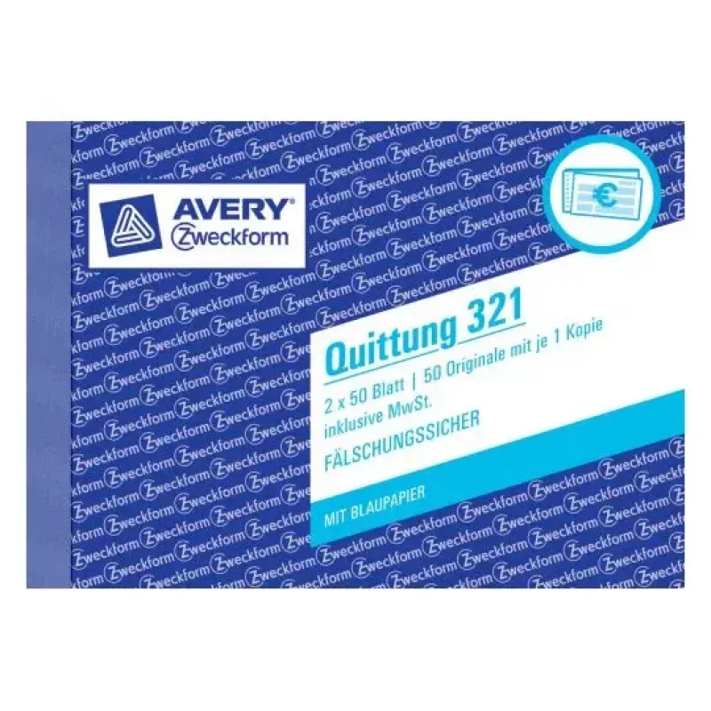 Avery Zweckform 321 Kuittikirja (Quittung), A6 vaaka, 2 x 50 arkkia