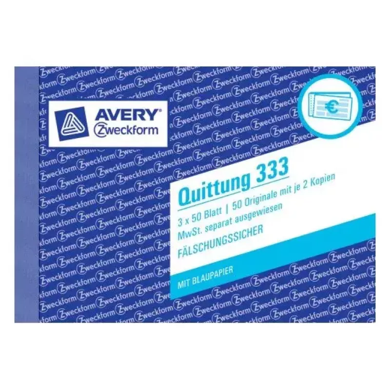 Avery Zweckform 333 Kuittikirja (Quittung), arvonlisävero eritelty erikseen