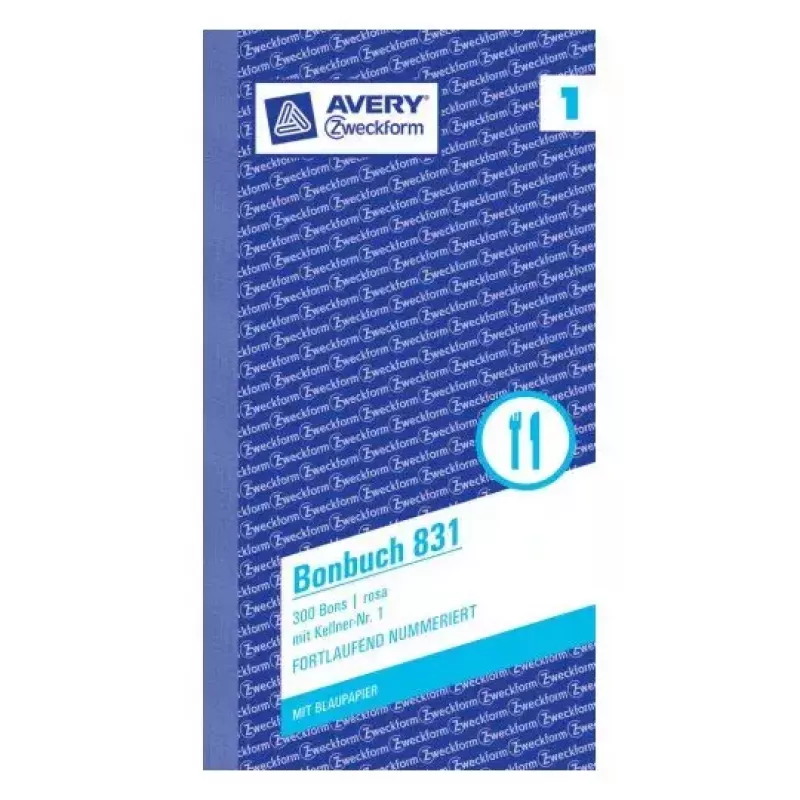 Avery Zweckform 831 Tarjoilijan tilausblokki (Bonbuch), 105 x 198 mm, pinkki, 2 x 50 arkkia