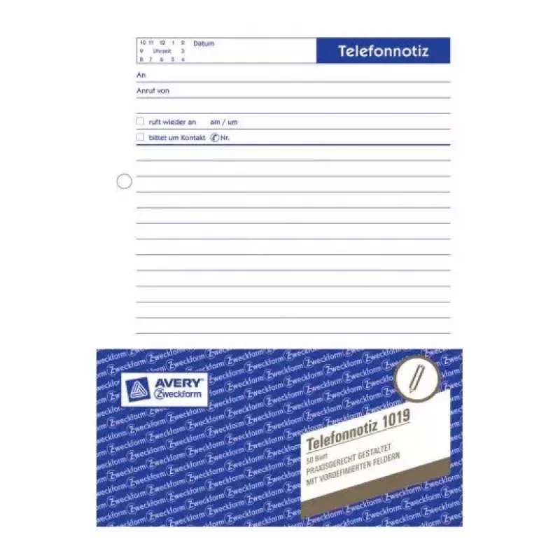 Avery Zweckform 1019 Puhelinviestilomakekirja, A5, 50 arkkia