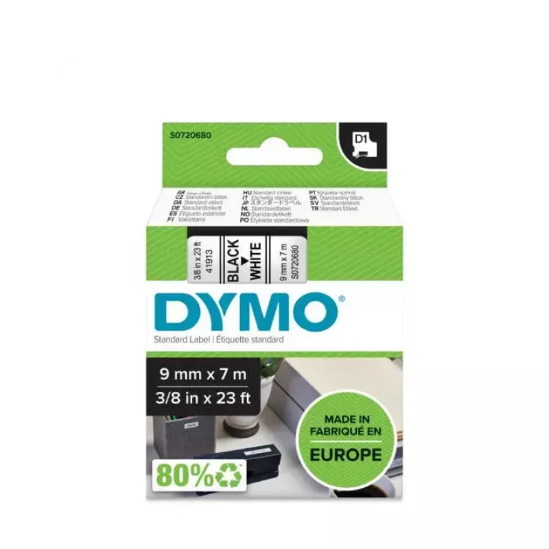 Tarranauha DYMO D1 Standard musta valkoisella 9 mm