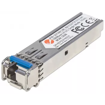 Intellinet lähetin-vastaanotinmoduuli optinen, Gigabit-kuitu WDM Bi-Directional SFP, 1000Base-Lx (LC) single-mode-portti, 10 km, aallonpituudet: vastaanotto (RX) 1550 nm ja lähetys (TX) 1310 nm, WDM (Rx1550/Tx1310), MSA-yhteensopiva, vastaa Cisco GLC-BX-U, Ethernet, kuitu
