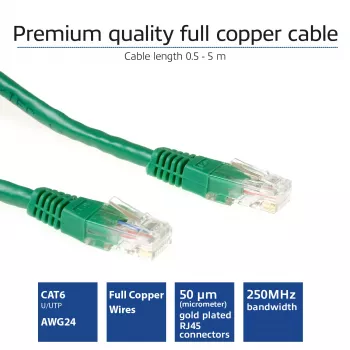 ACT vihreä 1,5 metrin U/UTP CAT6 patch-kaapeli RJ45-liittimillä