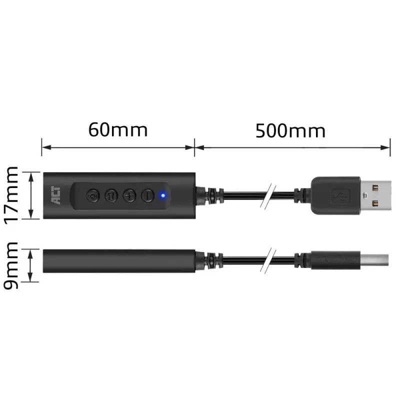 ACT AC9360 äänikortti USB 3,5 mm kuulokeliitäntä 4 painiketta