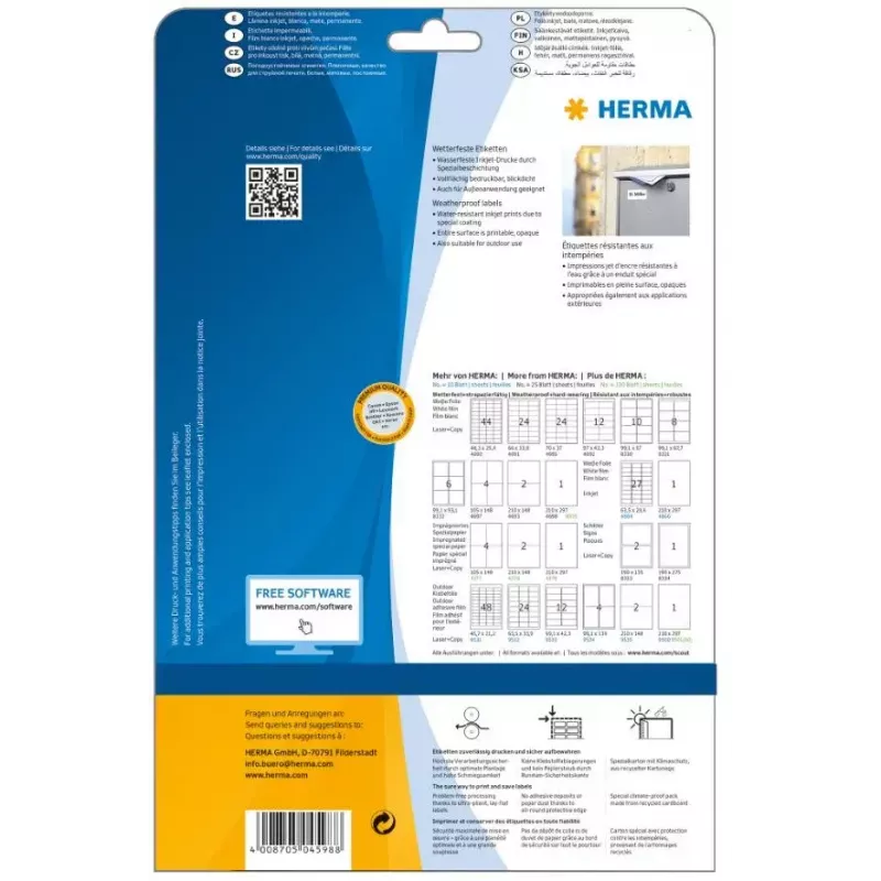 Itseliimautuvat tarrat suorakaide HERMA 4598