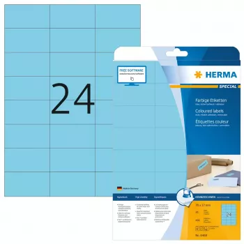 Itseliimautuvat tulostintarrat HERMA Coloured Labels A4 70x37 mm sininen