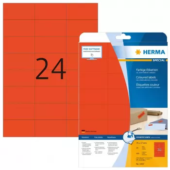 Tarrat HERMA värillinen A4 70x37 mm punainen paperi matta 480 kpl