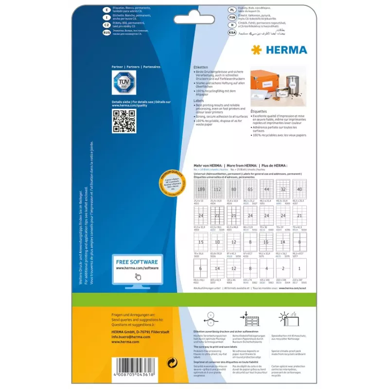 Itseliimautuva tulostintarra HERMA Labels Premium A4 70x42 mm