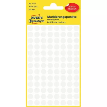 Tarrat Avery Zweckform värikoodauspisteet valkoinen, pyöreä pysyvästi kiinnittyvä, 8 mm, 416 kpl