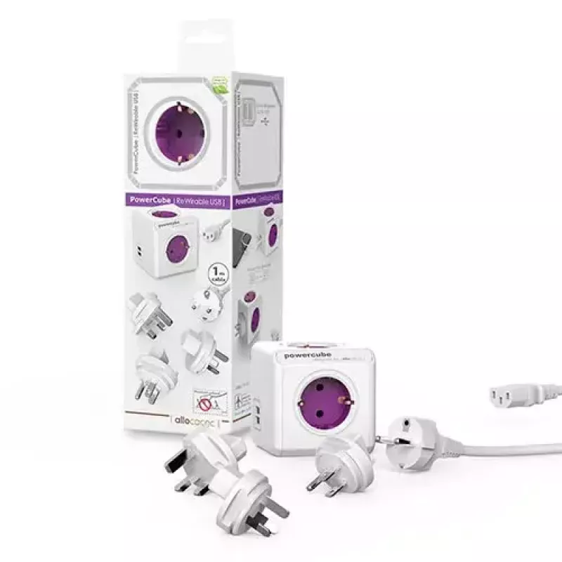 Jatkojohto Allocacoc PowerCube ReWirable USB 1 m 4 AC-pistorasiaa violetti valkoinen