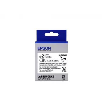 Epson tarratulostin kasaan kutistuva putki (HST) LK-7WBA21 musta/valkoinen D21mm (2,5m)