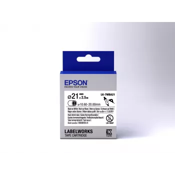Epson tarratulostin kasaan kutistuva putki (HST) LK-7WBA21 musta/valkoinen D21mm (2,5m)