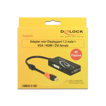 Delock 62855 Mini DisplayPort 1.2 - VGA / HDMI / DVI -sovitin, 4K, passiivinen, musta