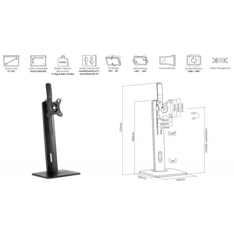 eSTUFF GLB226004 näyttöteline / jalusta 81,3 cm (32
