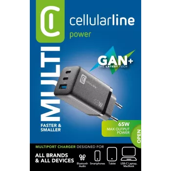 Cellularline Multipower Micro 65W ultrakompakti 65W-pikalaturi 3 liitännällä