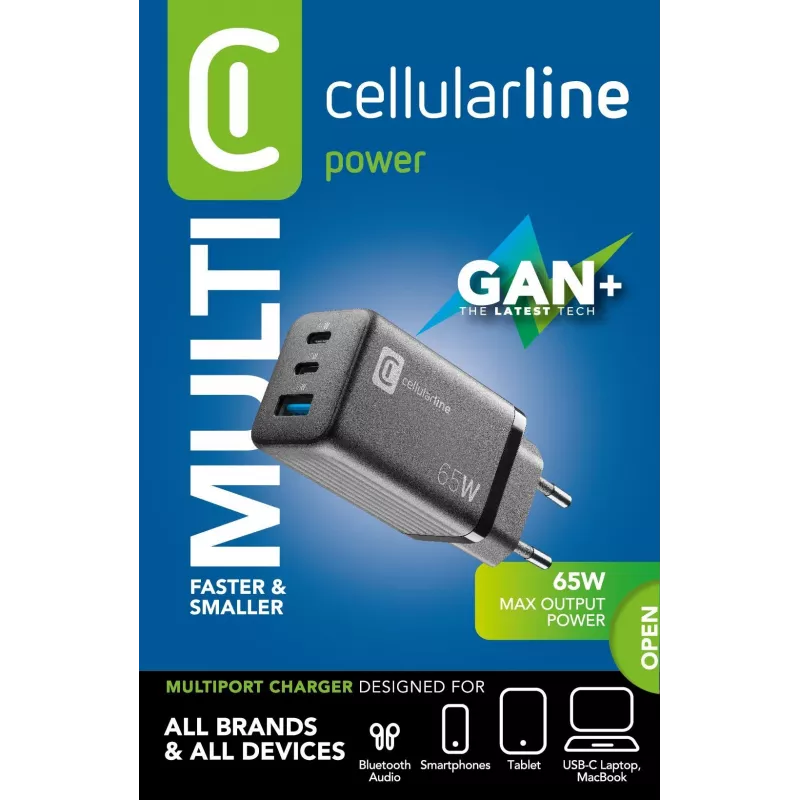 Cellularline Multipower Micro 65W ultrakompakti 65W-pikalaturi 3 liitännällä