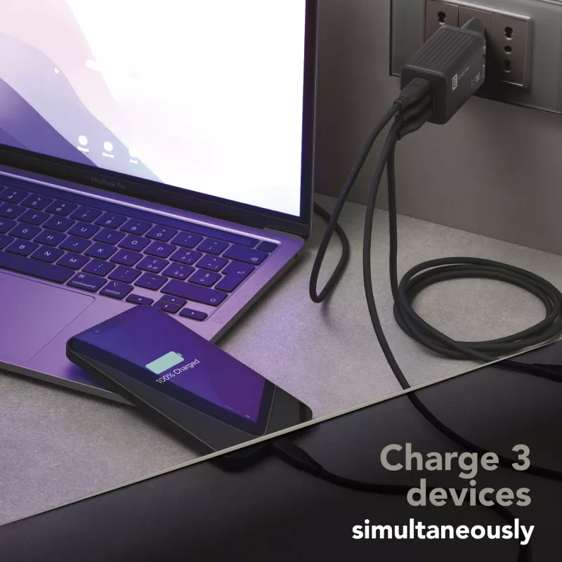 Cellularline Multipower Micro 65W ultrakompakti 65W-pikalaturi 3 liitännällä
