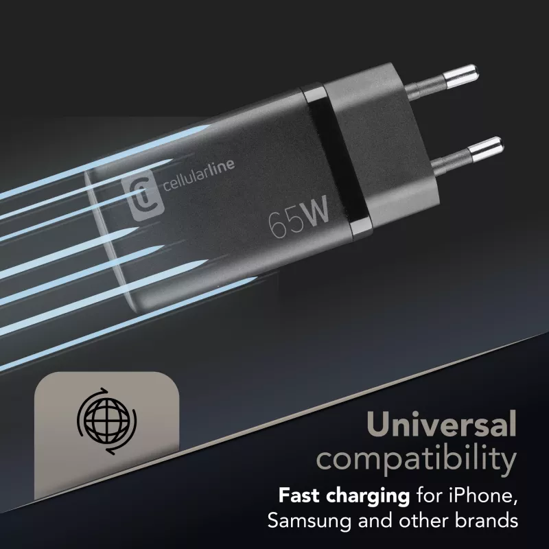 Cellularline Multipower Micro 65W ultrakompakti 65W-pikalaturi 3 liitännällä