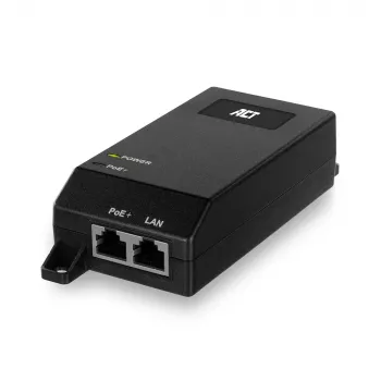 ACT Gigabit PoE+ (30W) injektori, Gigabit Ethernet, 10,100,1000 Mbit/s, IEEE 802.3, IEEE 802.3ab, IEEE 802.3af, IEEE 802.3at, IEEE 802.3u, musta, 30 V, 100 - 240 V
