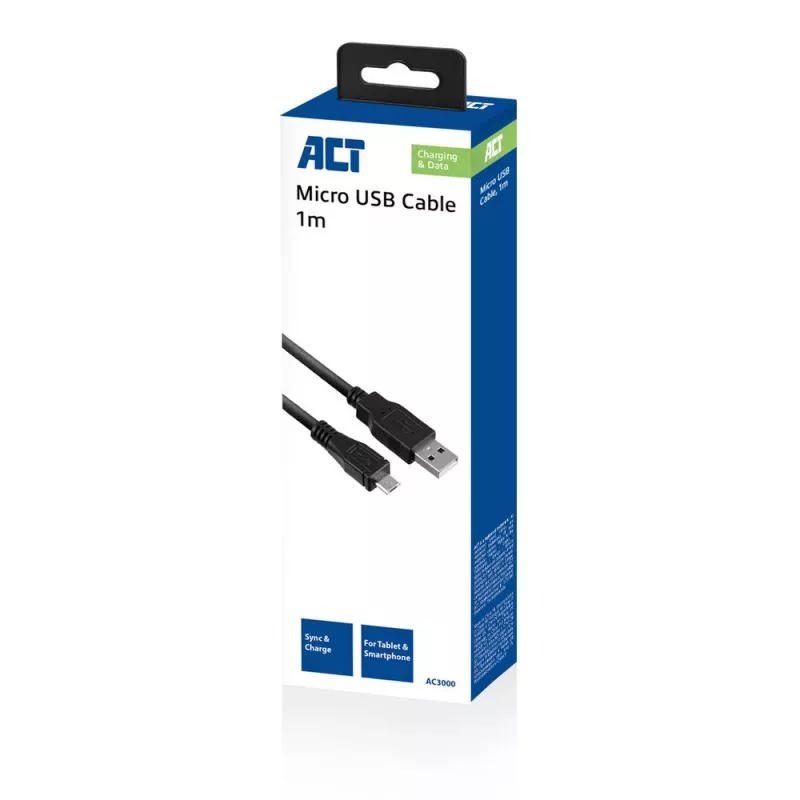 ACT USB 2.0 -lataus- ja datakaapeli A-uros – Micro-B-uros, 1 metri