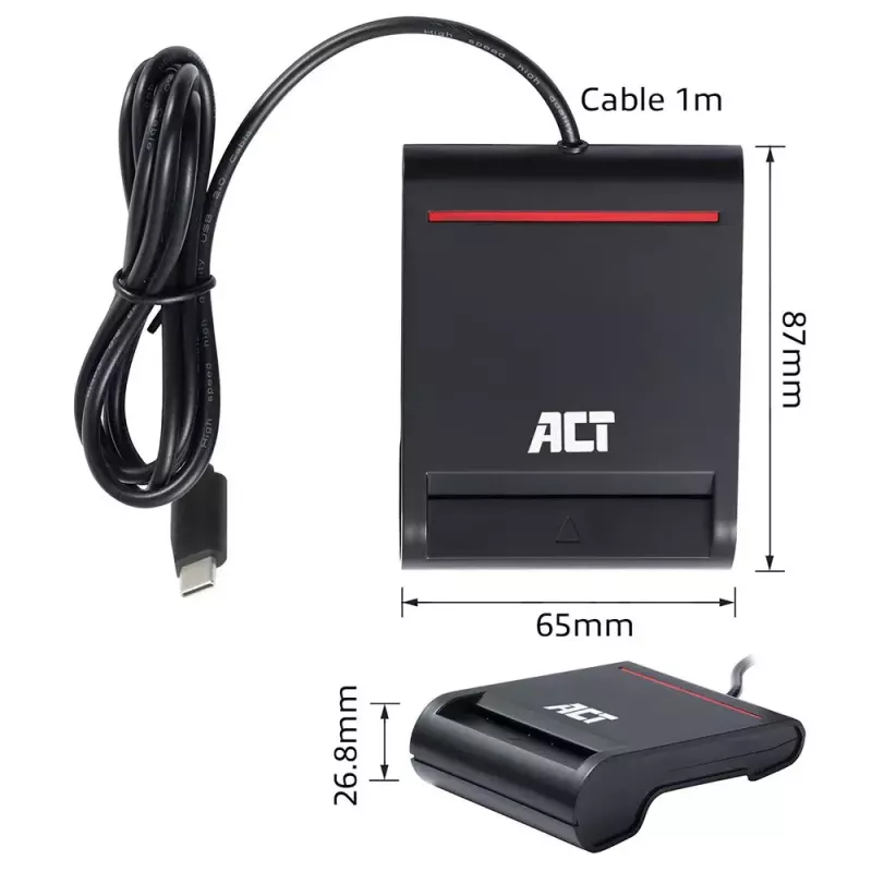 ACT ulkoinen USB-C-älykortin eID-kortinlukija, musta