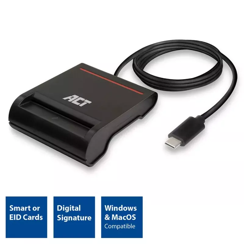 ACT ulkoinen USB-C-älykortin eID-kortinlukija, musta
