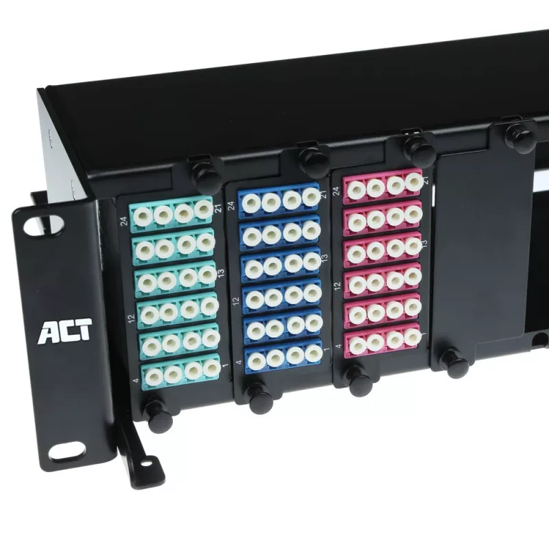 ACT Fiber Panel High Density 2HE 12 MTP®-MPO-kasetille / Keystone-sovitinlevyille