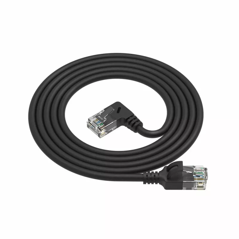 ACT musta 2 metrin U/UTP CAT6A LSZH Slimline -patchkaapeli RJ45-liittimillä, 90° kulma oikealle suoraan