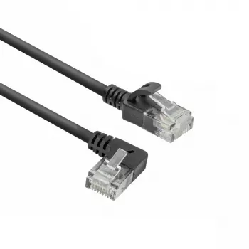 ACT musta 0,25 metrin U/UTP CAT6A LSZH Slimline -verkkokaapeli RJ45-liittimillä 90° kulma vasemmalle - suora