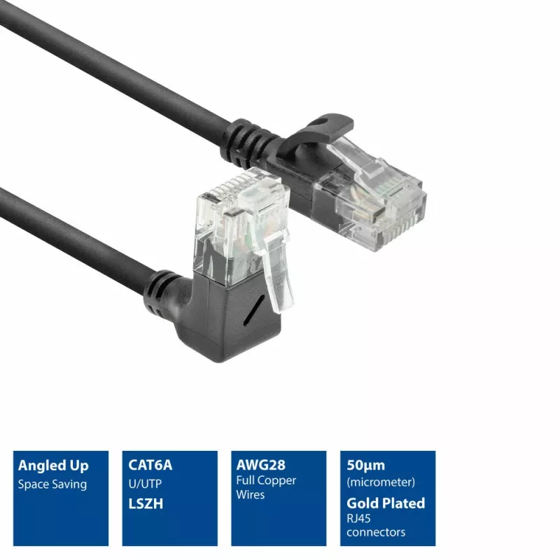 ACT musta 0,25 metrin U/UTP CAT6A LSZH Slimline -verkkokaapeli DC4952
